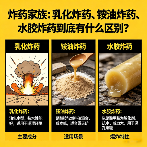 王屋镇炸药家族：乳化炸药、铵油炸药、水胶炸药到底有什么区别？